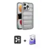 ieg™ iPhone 15 Pro Max Kılıf Yadigar Doku Özel Seri - Siyah Bilvis 5in1 5D Magic Hayalet Cam Ekran Koruyucu + PVD Metal Kamera Lens - SH