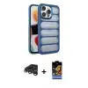 ieg™ iPhone 15 Pro Max Kılıf Yadigar Doku Özel Seri - Siyah Buffer Hayalet Cam Ekran Koruyucu + Raze Metal Kamera Lens - GS