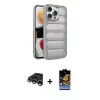 ieg™ iPhone 15 Pro Max Kılıf Yadigar Doku Özel Seri - Siyah Buffer Hayalet Cam Ekran Koruyucu + Raze Metal Kamera Lens - GS