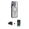 ieg™ iPhone 15 Pro Max Kılıf Zirve Doku Prime - Siyah 360 Mat Full Body Arka Koruyucu + Raze Metal Kamera Lens - TMGI