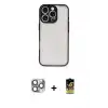 ieg™ iPhone 16 Pro Max Kılıf Ahenk Çizgi Serisi - Siyah Buffer Cam Ekran Koruyucu + Pers Alüminyum Kamera Lens - GI
