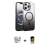 ieg™ iPhone 16 Pro Max Kılıf Ahenk Doku Özel Seri - Siyah Buffer Cam Ekran Koruyucu + Pers Alüminyum Kamera Lens - GS