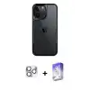 ieg™ iPhone 16 Pro Max Kılıf Akış Çizgi Koleksiyonu - Siyah Bilvis 5in1 3D Magic Cam Ekran Koruyucu + Pers Alüminyum Kamera Lens - GS