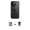 ieg™ iPhone 16 Pro Max Kılıf Akış Çizgi Koleksiyonu - Siyah Buffer Cam Ekran Koruyucu + PVD Metal Kamera Lens - GD