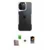 ieg™ iPhone 16 Pro Max Kılıf Akış Çizgi Koleksiyonu - Siyah Buffer Hayalet Cam Ekran Koruyucu + Raze Metal Kamera Lens - CLTM