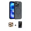 ieg™ iPhone 16 Pro Max Kılıf Atlas Asil Prime - Siyah 3D Antistatik Hayalet Cam Ekran Koruyucu + Pers Alüminyum Kamera Lens - CLTM
