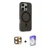 ieg™ iPhone 16 Pro Max Kılıf Çekirdek Modern Prime - Siyah Bilvis 5in1 3D Magic Cam Ekran Koruyucu + Pers Alüminyum Kamera Lens - CLTM