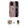 ieg™ iPhone 16 Pro Max Kılıf Eksen Çizgi - Siyah Buffer Cam Ekran Koruyucu + Pers Alüminyum Kamera Lens - CLTM