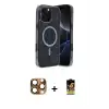 ieg™ iPhone 16 Pro Max Kılıf Eksen Çizgi - Siyah Buffer Cam Ekran Koruyucu + Pers Alüminyum Kamera Lens - CLTM