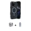ieg™ iPhone 16 Pro Max Kılıf Eksen Çizgi - Siyah Joko Magic 5D Cam + Pers Alüminyum Kamera Lens - GI
