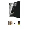 ieg™ iPhone 16 Pro Max Kılıf Eksen Form Prime - Siyah Buffer Cam Ekran Koruyucu + Pers Alüminyum Kamera Lens - CLTM