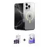 ieg™ iPhone 16 Pro Max Kılıf Eksen Minimal Özel Seri - Siyah Bilvis 5in1 5D Magic Hayalet Cam Ekran Koruyucu + Bilvis Titan Kamera Lens - GS