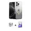 ieg™ iPhone 16 Pro Max Kılıf Eksen Minimal Özel Seri - Siyah Bilvis 5in1 5D Magic Hayalet Cam Ekran Koruyucu + Pers Alüminyum Kamera Lens - GS
