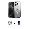 ieg™ iPhone 16 Pro Max Kılıf Eksen Minimal Özel Seri - Siyah Buffer Hayalet Cam Ekran Koruyucu + Pers Alüminyum Kamera Lens - GS
