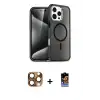 ieg™ iPhone 16 Pro Max Kılıf Nova Asil Prime - Siyah Buffer Hayalet Cam Ekran Koruyucu + Pers Alüminyum Kamera Lens - CLTM