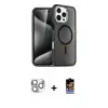 ieg™ iPhone 16 Pro Max Kılıf Nova Asil Prime - Siyah Buffer Hayalet Cam Ekran Koruyucu + Pers Alüminyum Kamera Lens - GS
