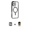 ieg™ iPhone 16 Pro Max Kılıf Nova Işık Özel Seri - Siyah Buffer Cam Ekran Koruyucu + PVD Metal Kamera Lens - GD