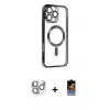 ieg™ iPhone 16 Pro Max Kılıf Nova Işık Özel Seri - Siyah Buffer Hayalet Cam Ekran Koruyucu + Pers Alüminyum Kamera Lens - GS
