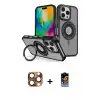ieg™ iPhone 16 Pro Max Kılıf Nova Minimal Serisi - Siyah Buffer Hayalet Cam Ekran Koruyucu + Pers Alüminyum Kamera Lens - CLTM