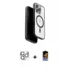ieg™ iPhone 16 Pro Max Kılıf Pusula Form Serisi - Siyah Buffer Hayalet Cam Ekran Koruyucu + Pers Alüminyum Kamera Lens - GS