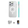 ieg™ iPhone 16 Pro Max Kılıf Pusula Minimal Koleksiyonu - Siyah Buffer Hayalet Cam Ekran Koruyucu + Pers Alüminyum Kamera Lens - GS