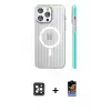 ieg™ iPhone 16 Pro Max Kılıf Pusula Minimal Koleksiyonu - Siyah Buffer Hayalet Cam Ekran Koruyucu + PVD Metal Kamera Lens - SH