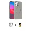 ieg™ iPhone 16 Pro Max Kılıf Siluet Doku Özel Seri - Siyah Buffer Cam Ekran Koruyucu + Pers Alüminyum Kamera Lens - GS