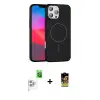 ieg™ iPhone 16 Pro Max Kılıf Siluet Doku Özel Seri - Siyah Buffer Cam Ekran Koruyucu + Raze Metal Kamera Lens - BZ
