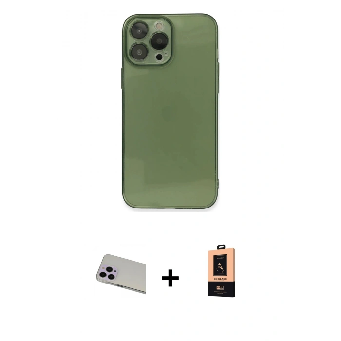 ieg™ iPhone 13 Pro Max Kılıf Ahenk Doku - Şeffaf Maxco Cam Ekran Koruyucu + Rainbow Kamera Lens Koruma Cam - MR