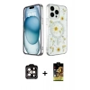 ieg™ iPhone 15 Pro Max Kılıf Kozmos Doku - Siyah Buffer Cam Ekran Koruyucu + PVD Metal Kamera Lens - TU