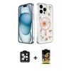 ieg™ iPhone 15 Pro Max Kılıf Kozmos Doku - Siyah Buffer Cam Ekran Koruyucu + PVD Metal Kamera Lens - TU