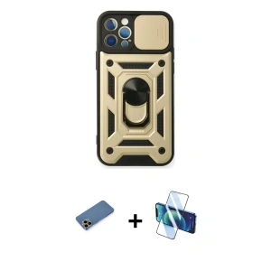 ieg™ iPhone 12 Pro Kılıf Ahenk Klasik - Siyah 3D Antistatik Seramik Nano Ekran Koruyucu + Shine Kamera Lens Koruma Cam - GD