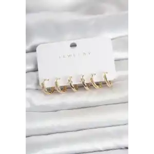 Pirinç Gold Renk Halka Kadın Küpe Seti
