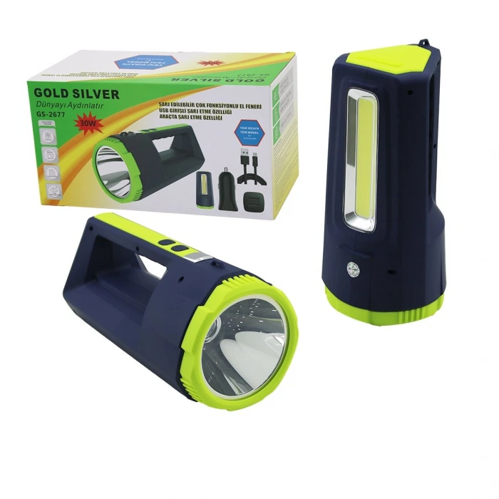 2in1 30w - 10w Cob Led Usb - Oto Şarjlı El Feneri Projektör