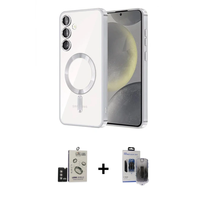 ieg™ Galaxy S24 Kılıf Nova Işık Özel Seri - Siyah Vanessa Magic Hayalet Cam + Bilvis Titan Kamera Lens - DNMR