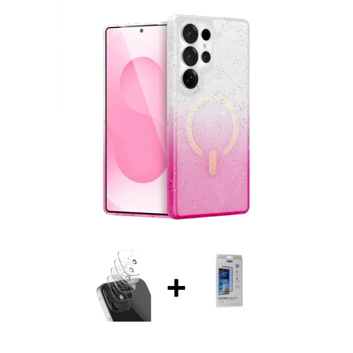ieg™ Galaxy S24 Ultra Kılıf Eksen Minimal Özel Seri - Siyah Durable Full Glue Curved Cam + Kamera Lens Koruma Cam - SF