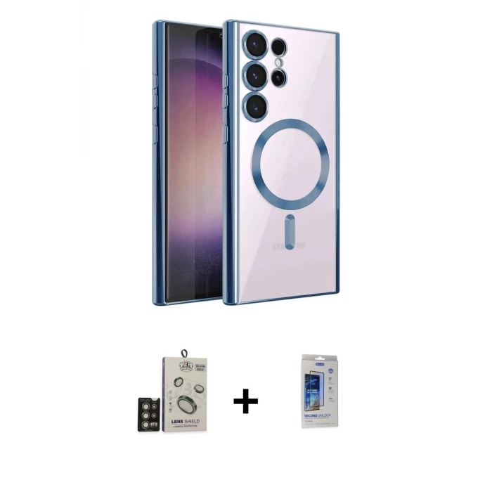 ieg™ Galaxy S24 Ultra Kılıf Nova Işık Özel Seri - Siyah Durable Full Glue Curved Cam + Bilvis Titan Kamera Lens - GD