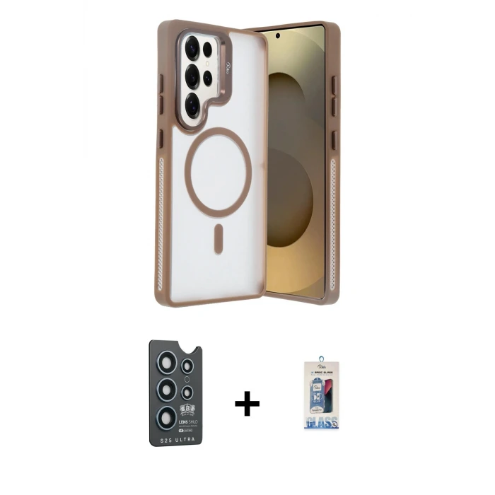 ieg™ Galaxy S25 Ultra Kılıf Akış Form - Siyah Joko Magic 5D Cam + Bilvis Titan Kamera Lens - LT