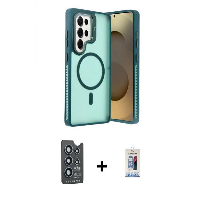 ieg™ Galaxy S25 Ultra Kılıf Akış Form - Siyah Joko Magic 5D Cam + Bilvis Titan Kamera Lens - LT