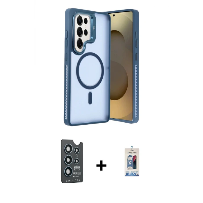 ieg™ Galaxy S25 Ultra Kılıf Akış Form - Siyah Joko Magic 5D Cam + Bilvis Titan Kamera Lens - LT