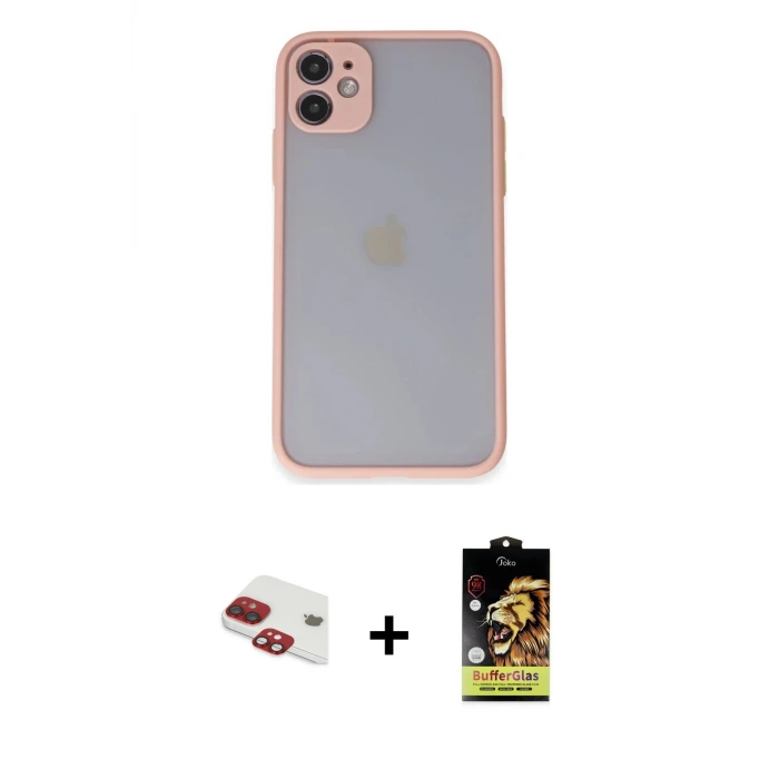 ieg™ iPhone 11 Kılıf Ahenk Çizgi Serisi - Siyah Buffer Cam Ekran Koruyucu + Pers Alüminyum Kamera Lens - KI