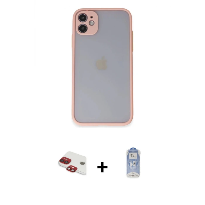 ieg™ iPhone 11 Kılıf Ahenk Çizgi Serisi - Siyah Joko Magic 5D Cam + Pers Alüminyum Kamera Lens - KI