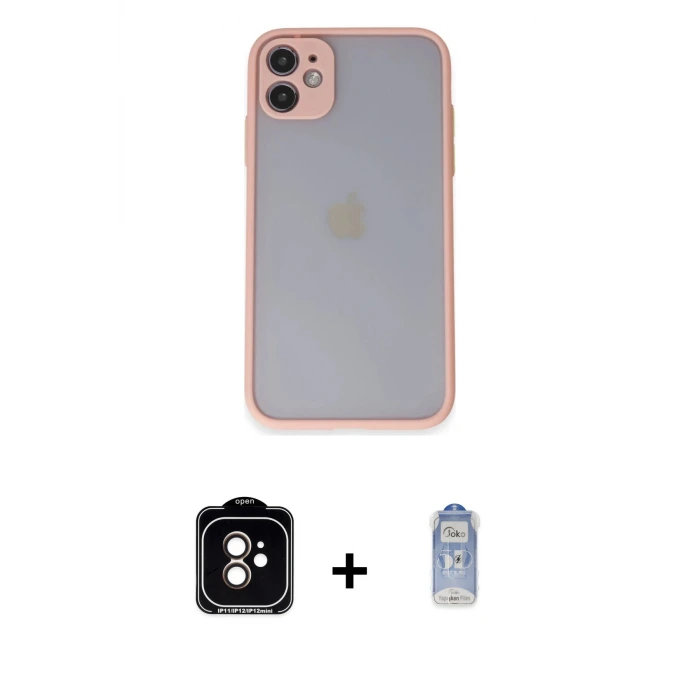 ieg™ iPhone 11 Kılıf Ahenk Çizgi Serisi - Siyah Joko Magic 5D Cam + PVD Metal Kamera Lens - TU