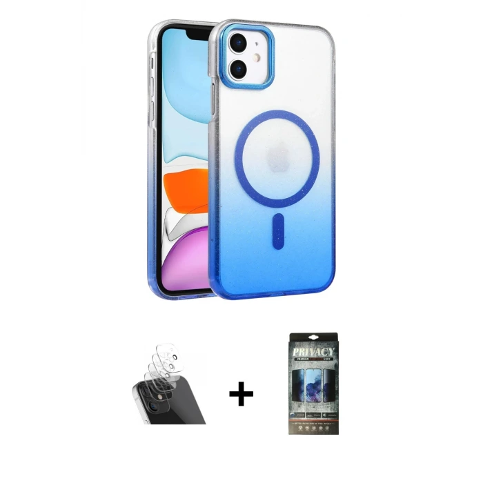 ieg™ iPhone 11 Kılıf Ahenk Doku Özel Seri - Siyah 34D Hayalet Izgaralı Cam + Kamera Lens Koruma Cam - SF