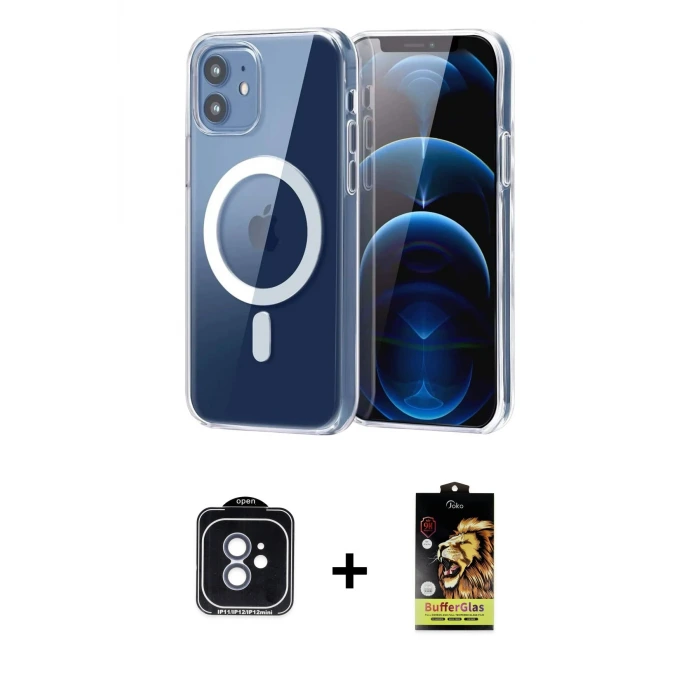 ieg™ iPhone 11 Kılıf Ahenk Minimal Serisi - Siyah Buffer Cam Ekran Koruyucu + PVD Metal Kamera Lens - MI