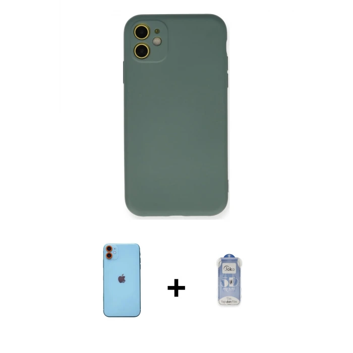 ieg™ iPhone 11 Kılıf Ahenk Serisi - Siyah Joko Magic 5D Cam + Neon Fosforlu Kamera Lens - TU