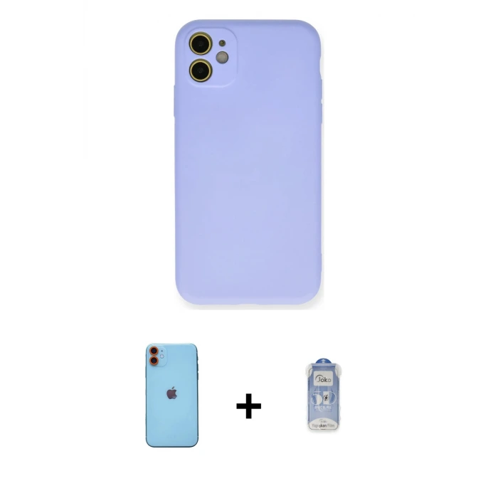 ieg™ iPhone 11 Kılıf Ahenk Serisi - Siyah Joko Magic 5D Cam + Neon Fosforlu Kamera Lens - TU