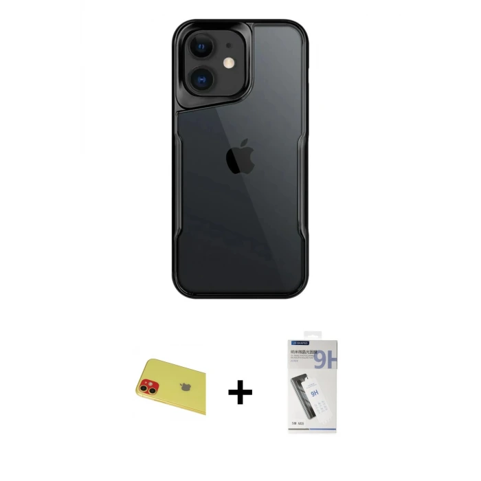 ieg™ iPhone 11 Kılıf Akış Çizgi Koleksiyonu - Şeffaf Uv Polymer Nano Ekran Koruyucu + Rainbow Kamera Lens Koruma Cam - KI