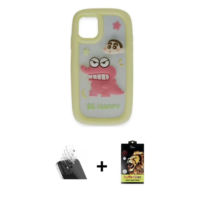 ieg™ iPhone 11 Kılıf Akış Yansıma - Siyah Buffer Cam Ekran Koruyucu + Kamera Lens Koruma Cam - SF