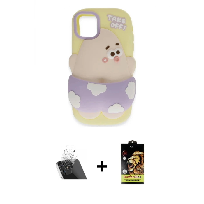 ieg™ iPhone 11 Kılıf Akış Yansıma - Siyah Buffer Cam Ekran Koruyucu + Kamera Lens Koruma Cam - SF